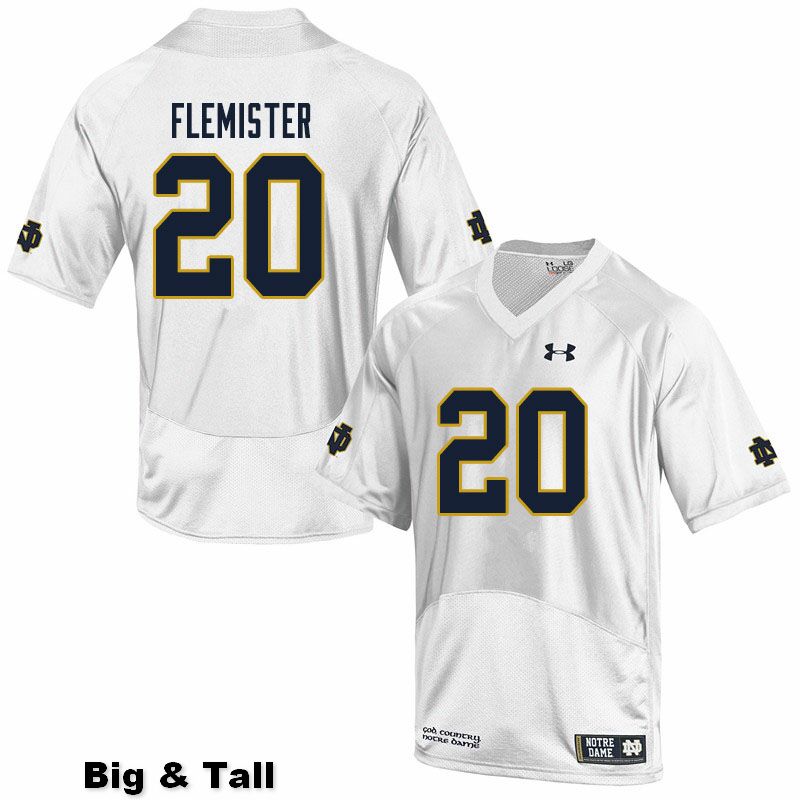 Men's NCAA Notre Dame Fighting Irish #20 C'Borius Flemister Stitched College Under Armour Authentic White Big & Tall Football Jersey AX10T83CD